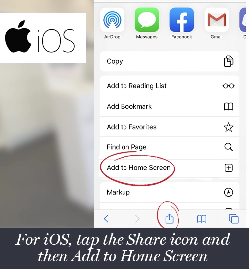 For iOS tap Share and Add to Home Screen